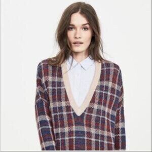 Banana Republic Plaid Mohair V-Neck Sweater - Medium
